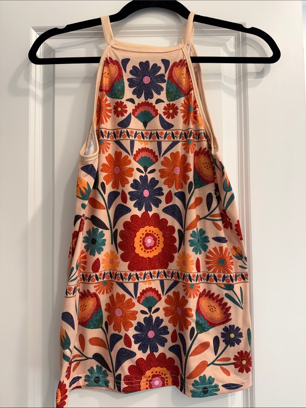 Sleeveless Floral Print Halter Tank Top - Peach Base